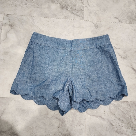LOFT The Riviera Short Blue Linen Blend Shorts Scallop Hem Size 0 - Picture 2 of 9